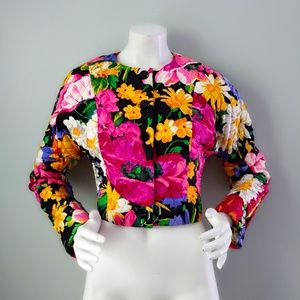 Vtg Carolyn Roehm Floral Cropped Quilted Blazer S